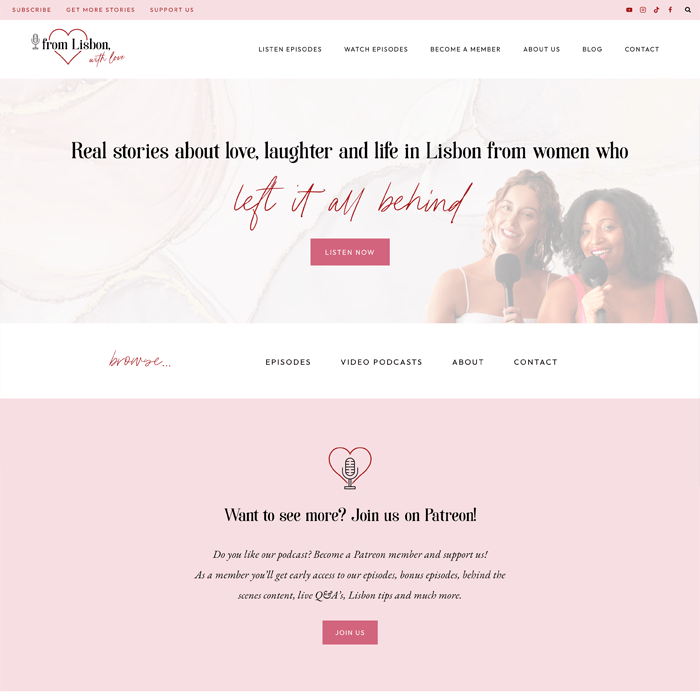 WordPress website voor From Lisbon With Love | podcast with real stories from women who left it all behind