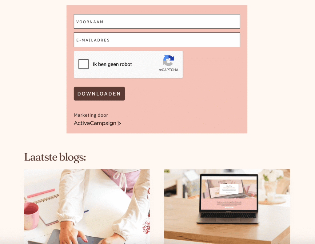instagram link in bio pagina webshop inschrijfformulier nieuwsbrief en welkomstkorting